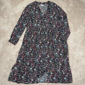 J. Jill Dress Womens M Green Floral Paisley Tiered Bohemian Peasant Button Front